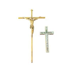 Vintage Jerusalem Abalone Shell Inlay Crucifix Gold Tone INRI Wall Cross READ